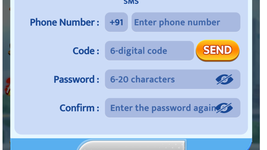 Diwa Rummy app registration screen